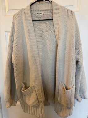 Vintage American Eagle Outfitters Cream Open-Front Knit Cardigan